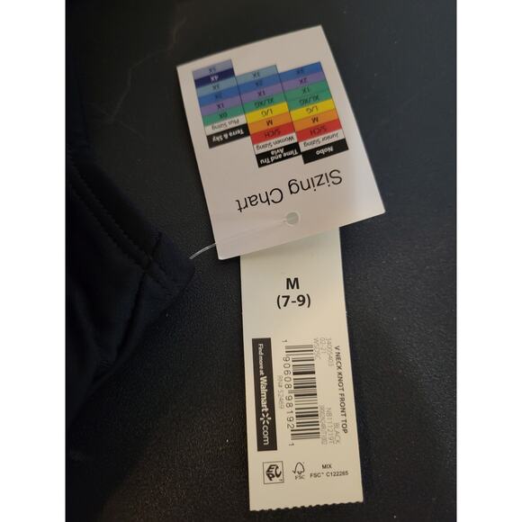 NWT No Boundaries Black V-Neck Knot Front Bikini Top - M - Picture 5 of 5